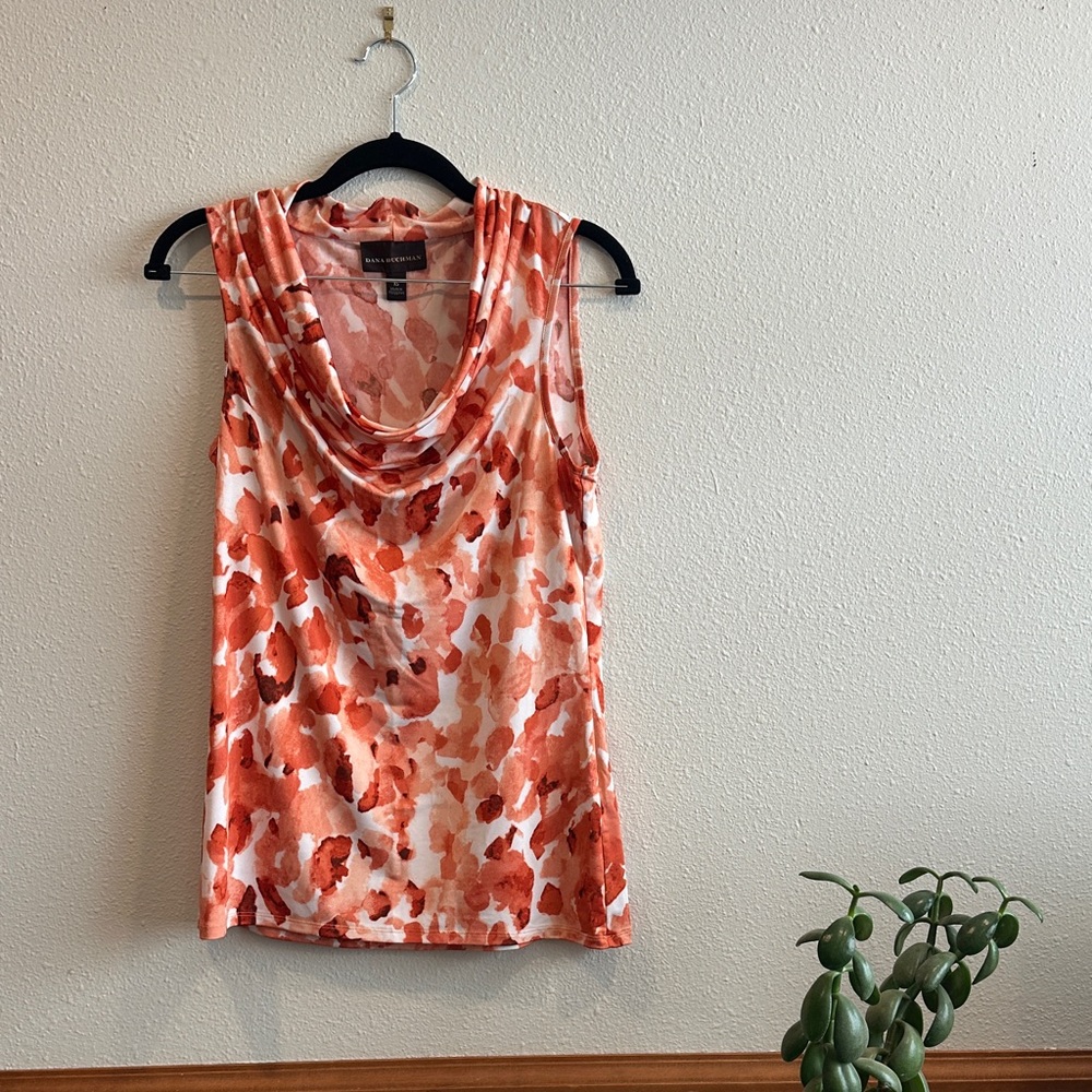 Chico's Vibrant Orange and White Cowl Neck Blouse